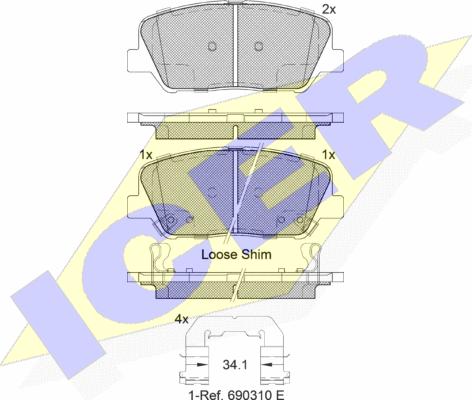 Icer 182102 - Тормозные колодки, дисковые, комплект autospares.lv