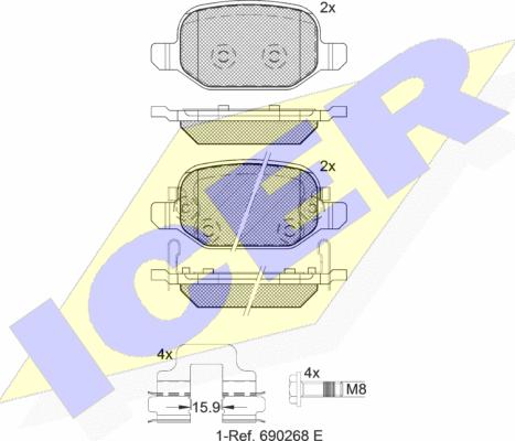 Icer 182127 - Тормозные колодки, дисковые, комплект autospares.lv