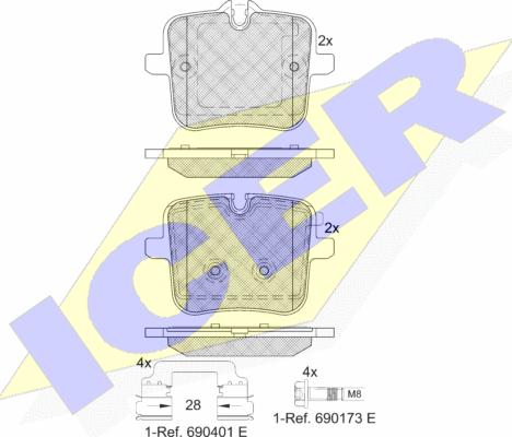 Icer 182308 - Тормозные колодки, дисковые, комплект autospares.lv