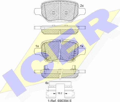 Icer 182370 - Тормозные колодки, дисковые, комплект autospares.lv