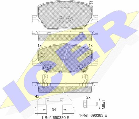Icer 182243 - Тормозные колодки, дисковые, комплект autospares.lv