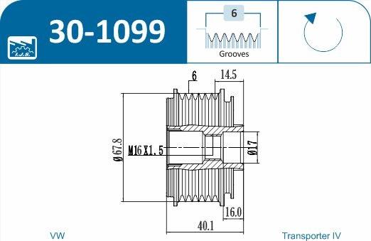 IJS GROUP 30-1099 - Шкив генератора, муфта autospares.lv