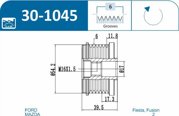 IJS GROUP 30-1045 - Шкив генератора, муфта autospares.lv