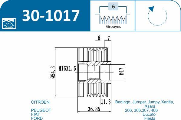 IJS GROUP 30-1017 - Шкив генератора, муфта autospares.lv