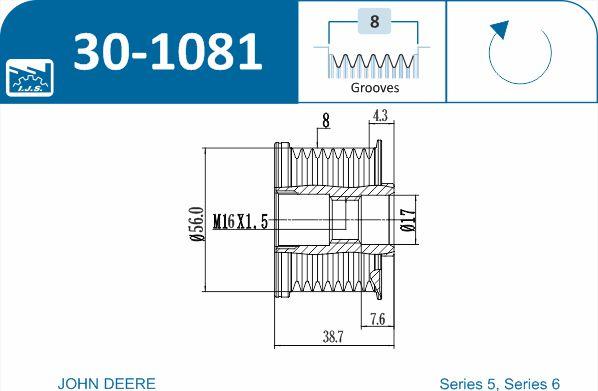 IJS GROUP 30-1081 - Шкив генератора, муфта autospares.lv