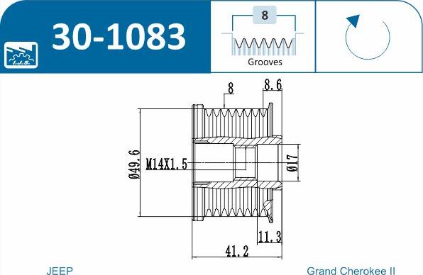 IJS GROUP 30-1083 - Шкив генератора, муфта autospares.lv