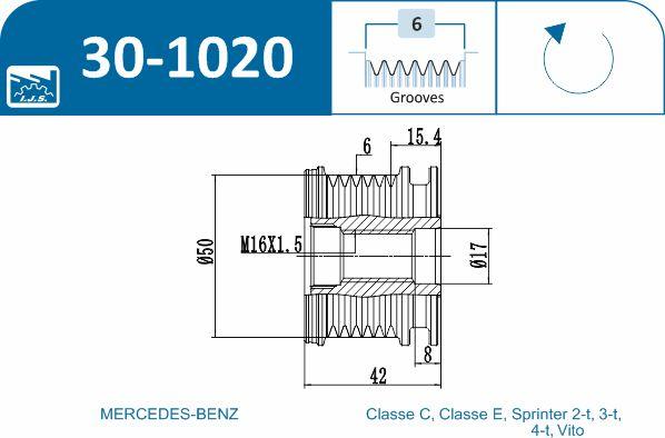 IJS GROUP 30-1020 - Шкив генератора, муфта autospares.lv