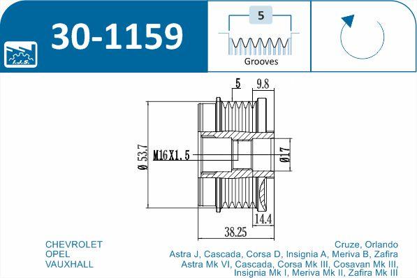 IJS GROUP 30-1159 - Шкив генератора, муфта autospares.lv