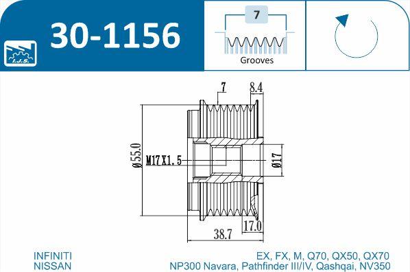 IJS GROUP 30-1156 - Шкив генератора, муфта autospares.lv