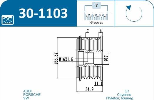 IJS GROUP 30-1103 - Шкив генератора, муфта autospares.lv