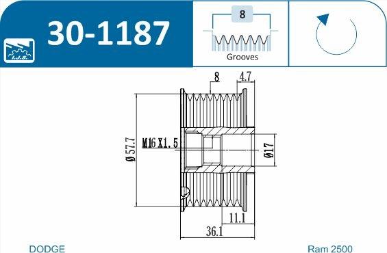 IJS GROUP 30-1187 - Шкив генератора, муфта autospares.lv