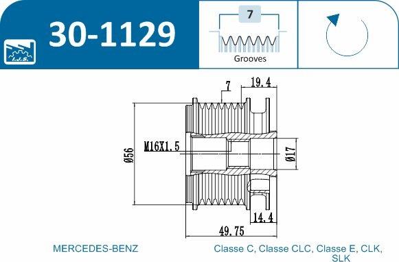 IJS GROUP 30-1129 - Шкив генератора, муфта autospares.lv