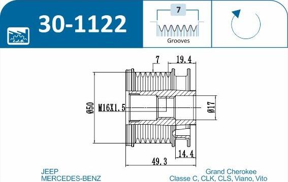 IJS GROUP 30-1122 - Шкив генератора, муфта autospares.lv