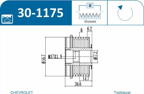 IJS GROUP 30-1175 - Шкив генератора, муфта autospares.lv