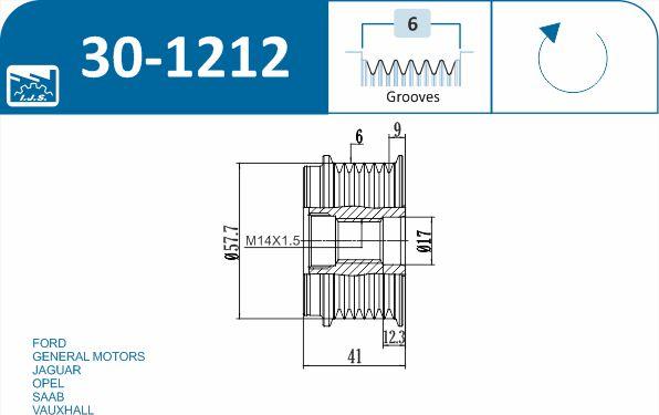 IJS GROUP 30-1212 - Шкив генератора, муфта autospares.lv