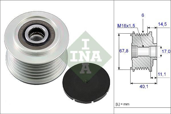 INA 535 0052 10 - Шкив генератора, муфта autospares.lv