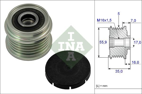 INA 535 0007 10 - Шкив генератора, муфта autospares.lv