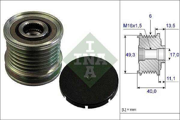 INA 535 0166 10 - Шкив генератора, муфта autospares.lv