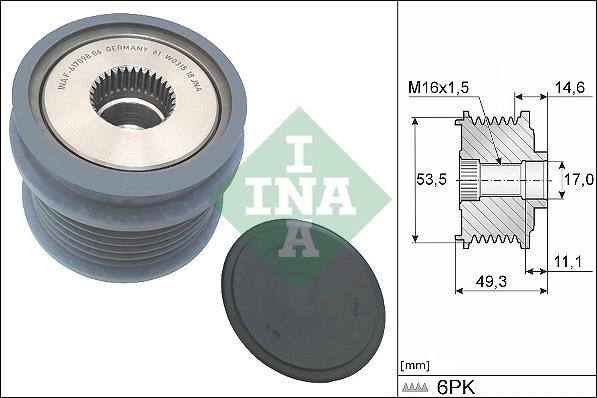 INA 535 0364 10 - Шкив генератора, муфта autospares.lv