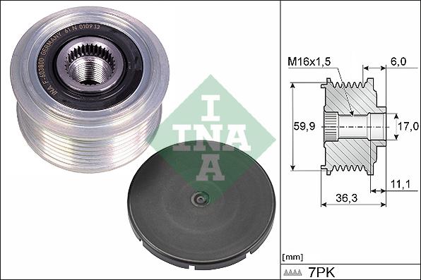 INA 535 0309 10 - Шкив генератора, муфта autospares.lv