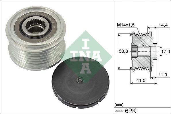 INA 535 0304 10 - Шкив генератора, муфта autospares.lv