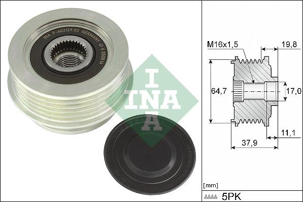 INA 535 0370 10 - Шкив генератора, муфта autospares.lv