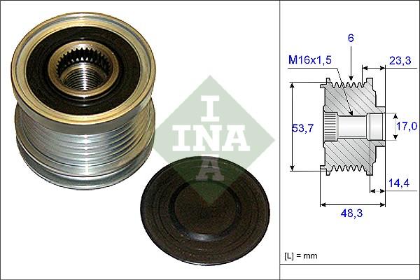 INA 535 0204 10 - Шкив генератора, муфта autospares.lv