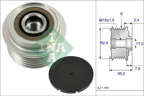 INA 535 0238 10 - Шкив генератора, муфта autospares.lv