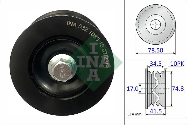 INA 532 1083 10 - Ролик, поликлиновый ремень autospares.lv