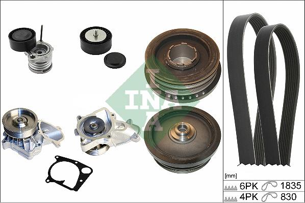 INA 529 0020 30 - Водяной насос + комплект ручейковых ремней autospares.lv