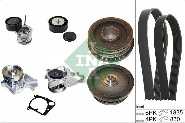 INA 529 0021 30 - Водяной насос + комплект ручейковых ремней autospares.lv