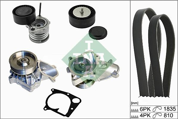 INA 529 0111 30 - Водяной насос + комплект ручейковых ремней autospares.lv