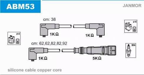 Janmor ABM53 - Комплект проводов зажигания autospares.lv