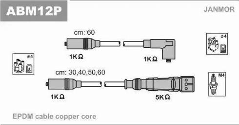 Janmor ABM12P - Комплект проводов зажигания autospares.lv