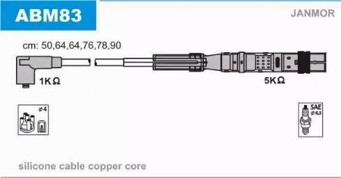 Janmor ABM83 - Комплект проводов зажигания autospares.lv