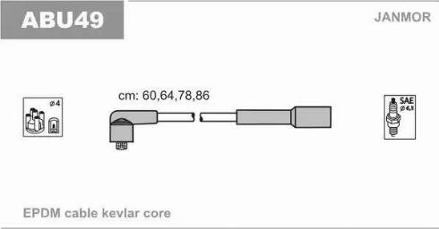 Janmor ABU49 - Комплект проводов зажигания autospares.lv