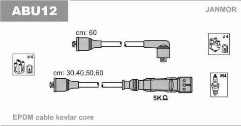 Janmor ABU12 - Комплект проводов зажигания autospares.lv