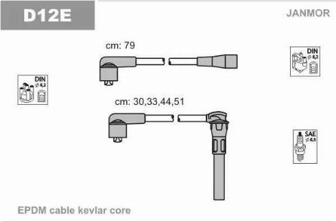 Janmor D12E - Комплект проводов зажигания autospares.lv