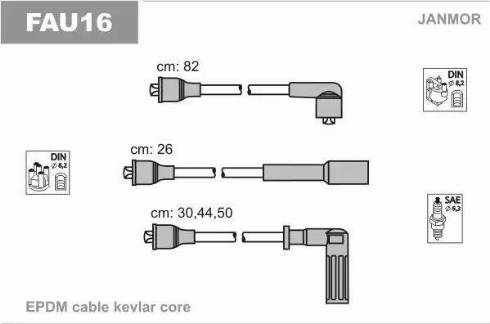 Janmor FAU16 - Комплект проводов зажигания autospares.lv