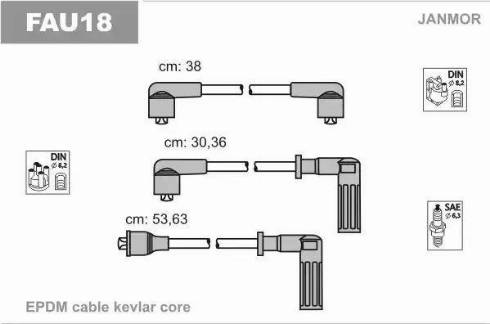 Janmor FAU18 - Комплект проводов зажигания autospares.lv