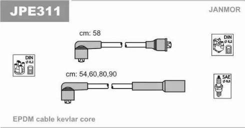 Janmor JPE311 - Комплект проводов зажигания autospares.lv