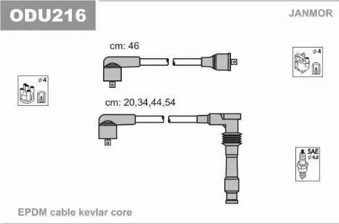 Janmor ODU216 - Комплект проводов зажигания autospares.lv