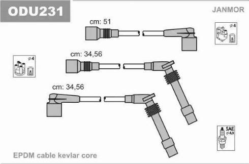 Janmor ODU231 - Комплект проводов зажигания autospares.lv