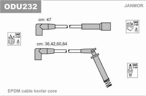 Janmor ODU232 - Комплект проводов зажигания autospares.lv