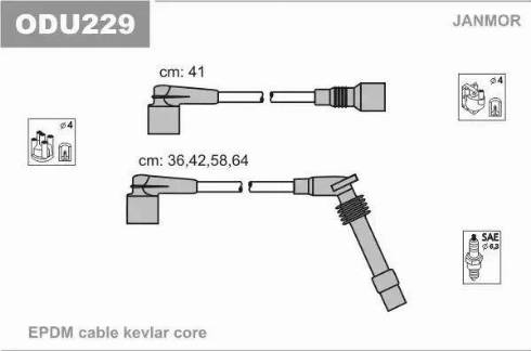 Janmor ODU229 - Комплект проводов зажигания autospares.lv