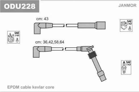 Janmor ODU228 - Комплект проводов зажигания autospares.lv