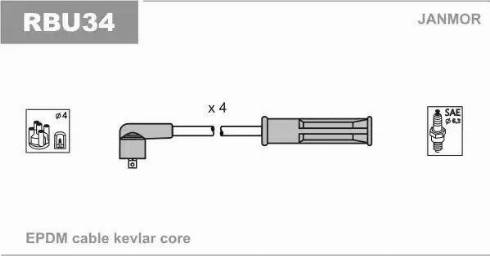 Janmor RBU34 - Комплект проводов зажигания autospares.lv