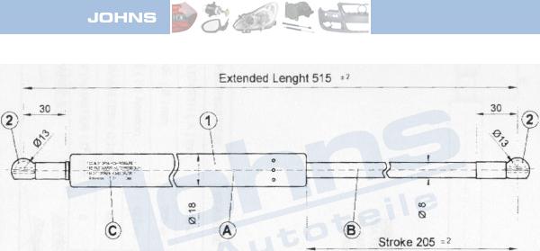 Johns 38 09 95-91 - Газовая пружина, упор autospares.lv