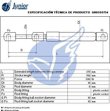 JUNIOR GH0393754 - Газовая пружина, упор autospares.lv