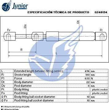 JUNIOR GS40194 - Газовая пружина, упор autospares.lv